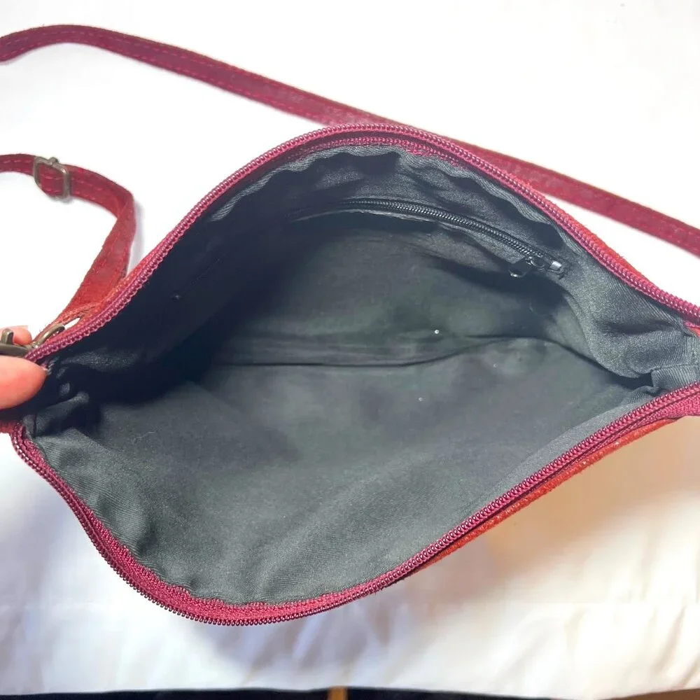 Borse In Pelle-Deines-Soft Calf Leather Crossbody Red Purse-Tassels-Adj Strap - Picture 15 of 15